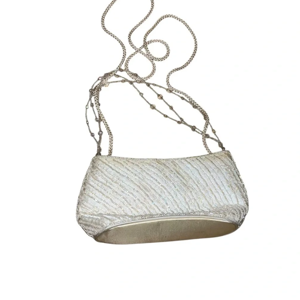 Vintage la regale beaded purse white wedding bridal evening 8” x 4”